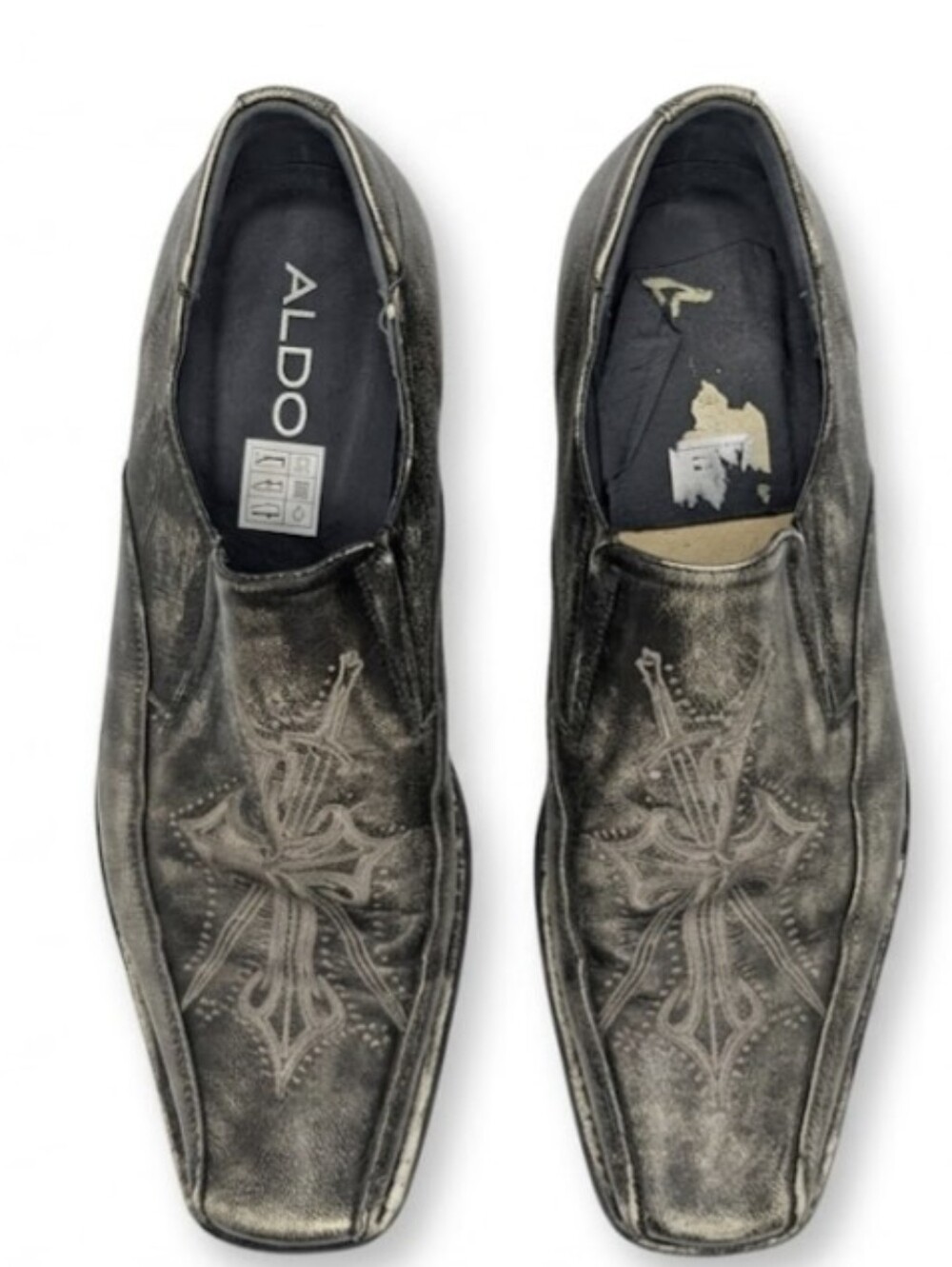 ALDO Men’s Distressed Slip-On Leather Loafers in Metallic Black